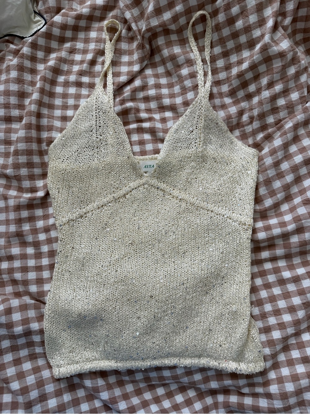 Asta Resort Carolina Ivory Sequin Knit Cami Top